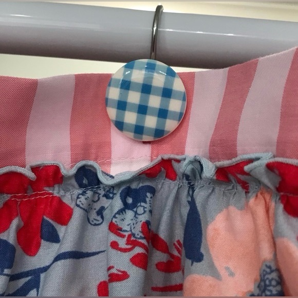 MATILDA JANE Squeaky Clean Pink/Blue Tiered Ruffle Shower Curtain w/hooks, GUC. - Picture 10 of 10